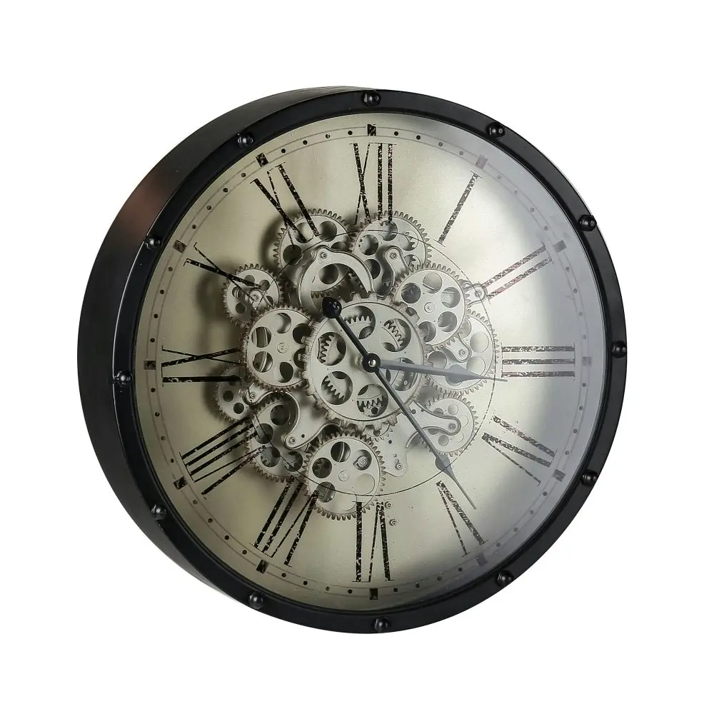 Roman Numeral Round Mirror Wall Clock W/ 3D Moving Mechanism Designer Antique Style 46CM