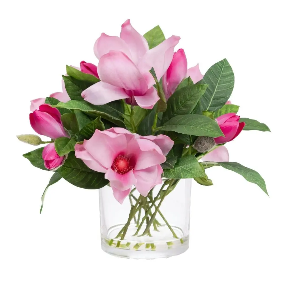 Glamorous Fusion 35Cm Magnolia Artificial Faux Plant Flower Decorative In Glass