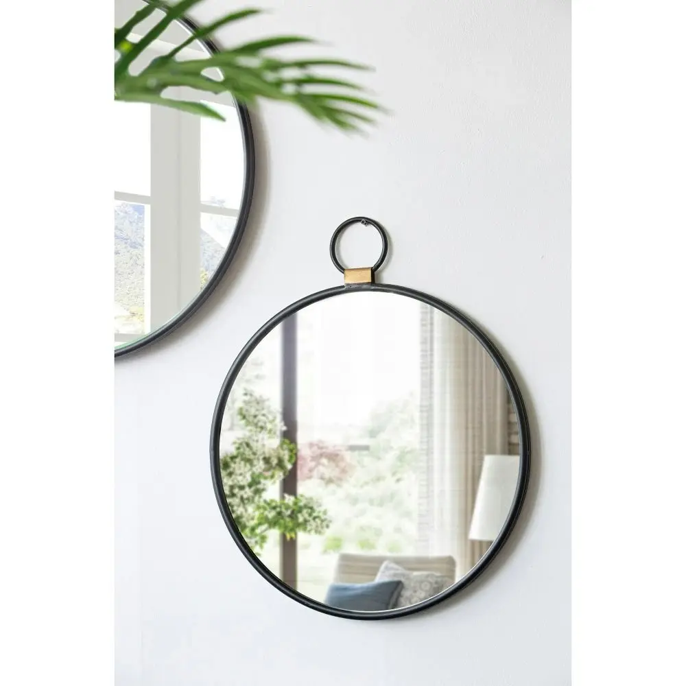 Round Pendant Sleek Ready Hang Wall Mirror 50CM Black Frame