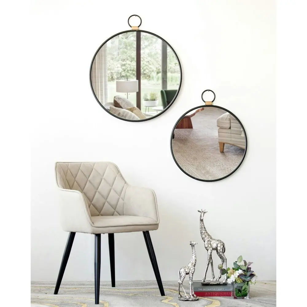 Round Pendant Sleek Ready Hang Wall Mirror 50CM Black Frame