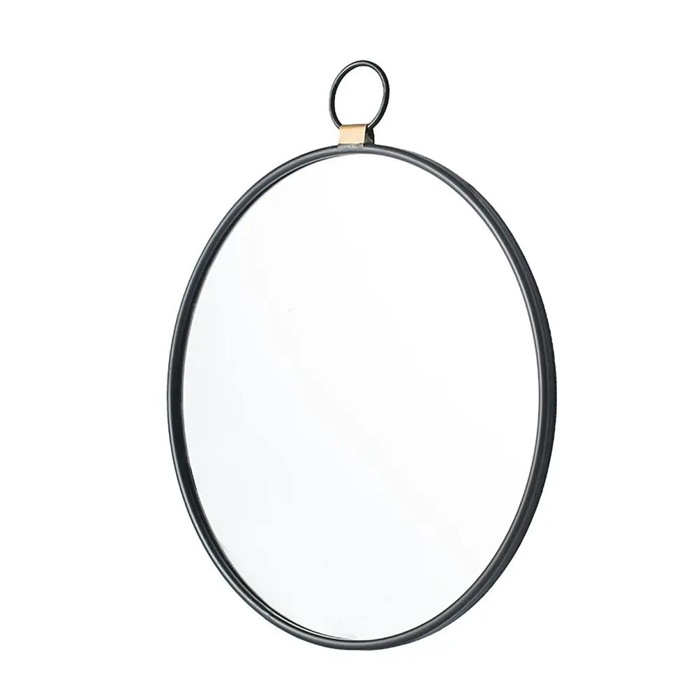 Round Pendant Sleek Ready Hang Wall Mirror 50CM Black Frame