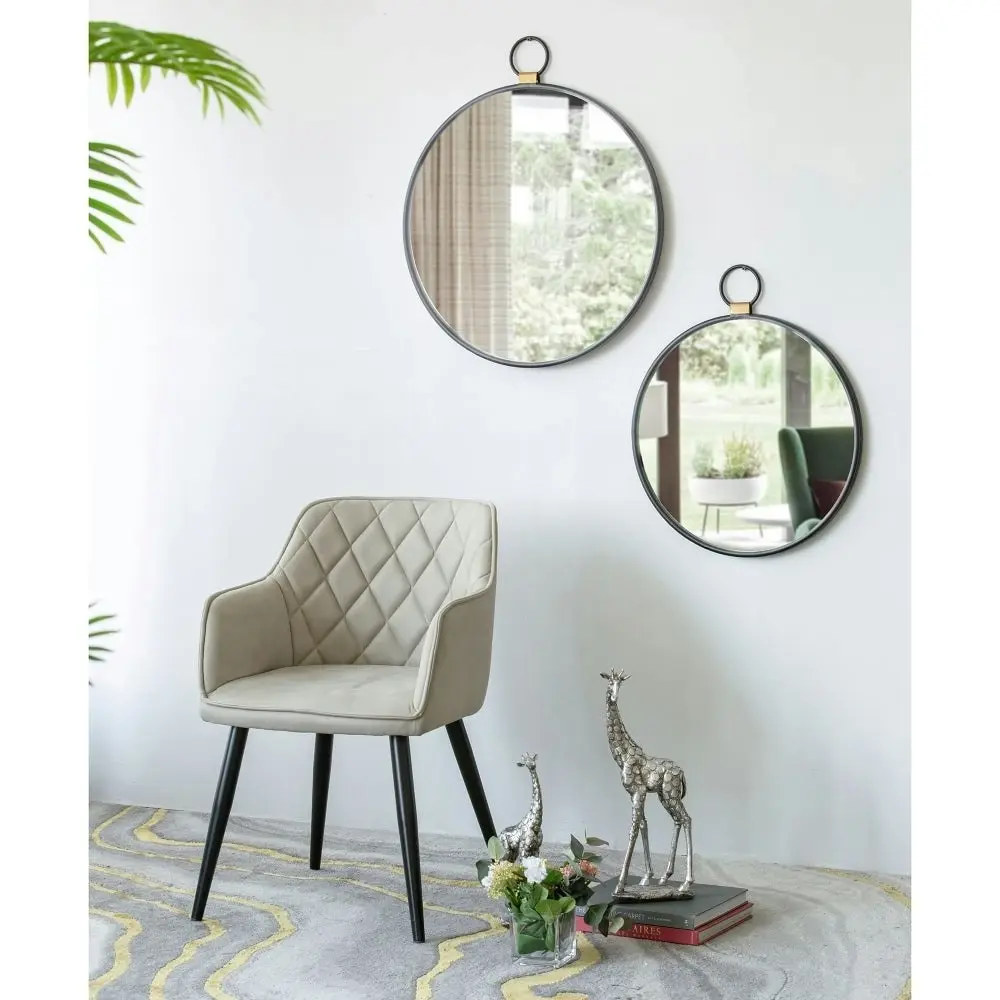 Round Pendant Sleek Ready Hang Wall Mirror 50CM Black Frame