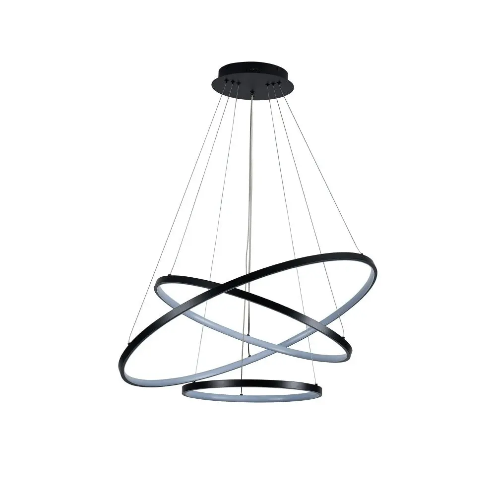 Omega Bright Contemporary Retro Black Hollow Rings Halo LED Pendant Light - Small