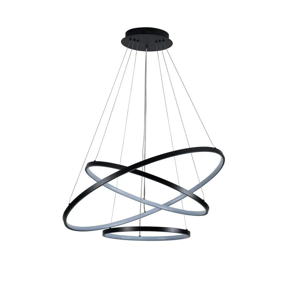 Omega Bright Contemporary Retro Black Hollow Rings Halo LED Pendant Light - Large