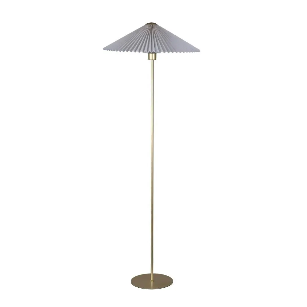 Go Bright Pleated Classic Metal Floor Lamp Light Fabric Umbrella Shade - White and Gold