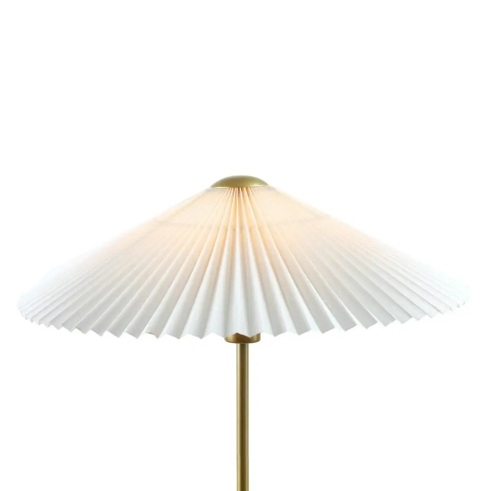 Go Bright Pleated Classic Metal Floor Lamp Light Fabric Umbrella Shade - White and Gold