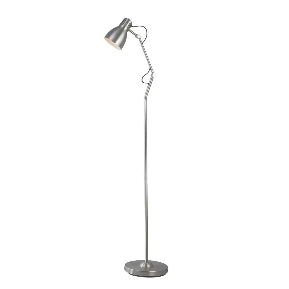 Intense Bright Classic Metal Floor Lamp Reading Light Adjustable Arms Metal Shade - Satin Chrome