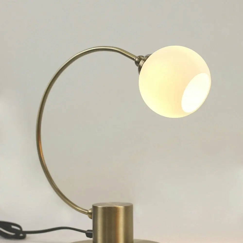 Rush Blush Touch Table Desk Study Metal Lamp Reading Light Glass Shade - Antique Brass