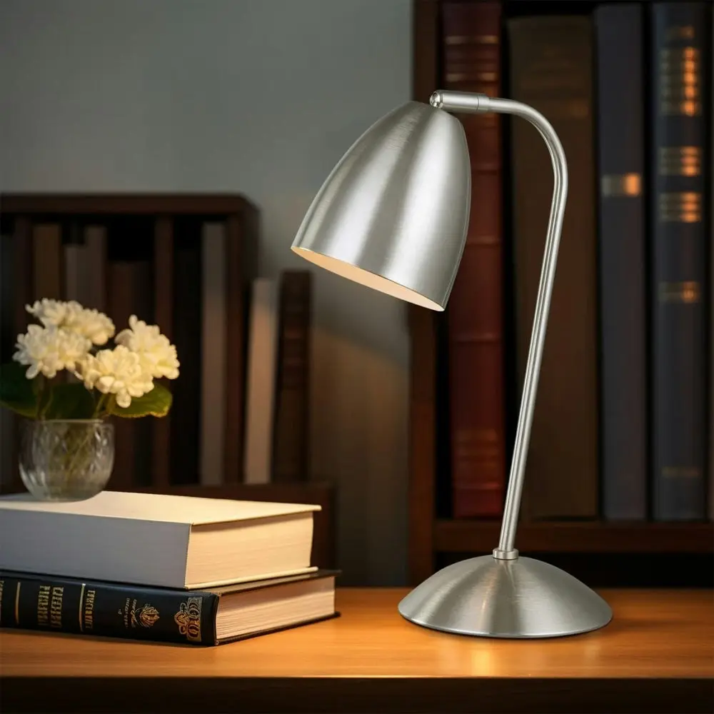 Ambi View Antique Accent Touch Table Office Desk Lamp Light Metal Shade - Satin Chrome