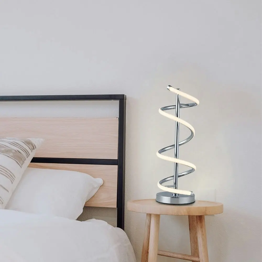 Angelina Modern Curved Spiral LED Table Bedside Lamp Light - Chrome