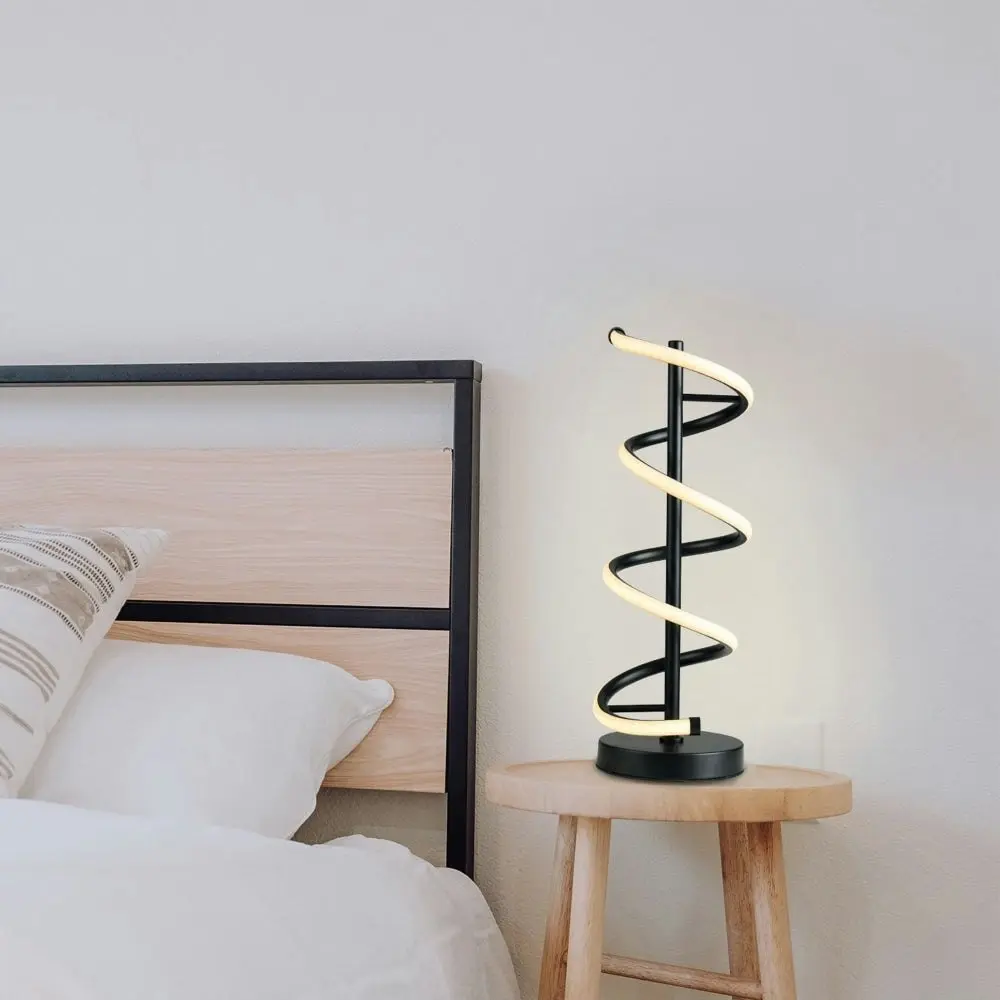 Angelina Modern Curved Spiral LED Table Bedside Lamp Light - Black