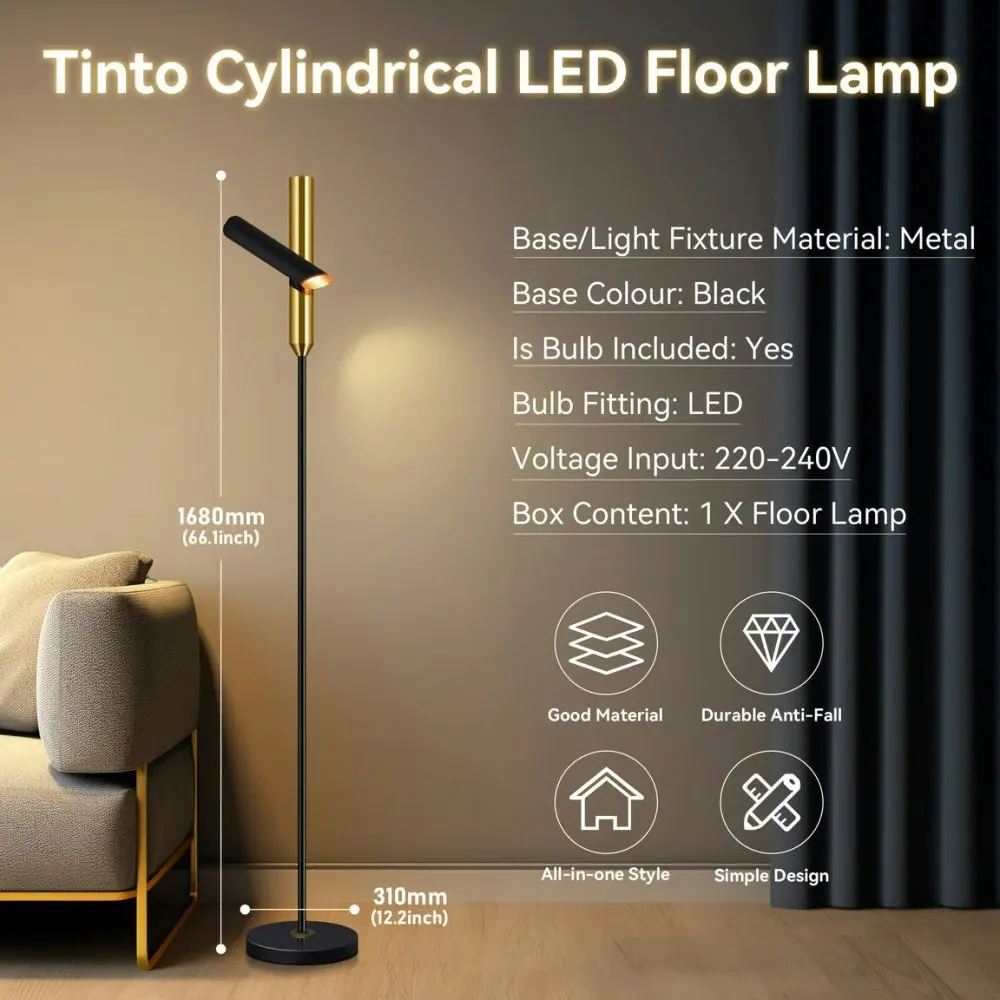 Ignito Cylindrica Minimalist LED Slender Floor Lamp Light - Black