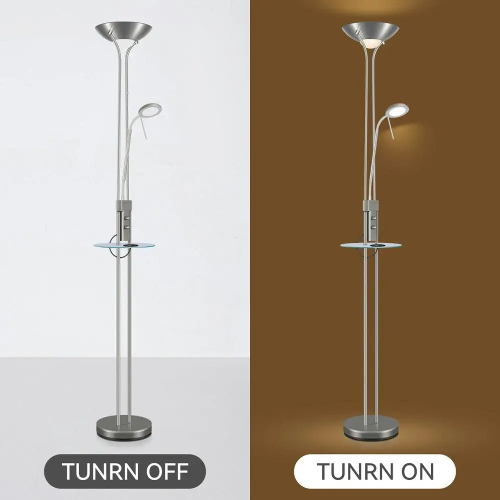 Myron USB LED Light Modern Floor Lamp Light Metal Shade - Satin Nickel and Satin Chrome