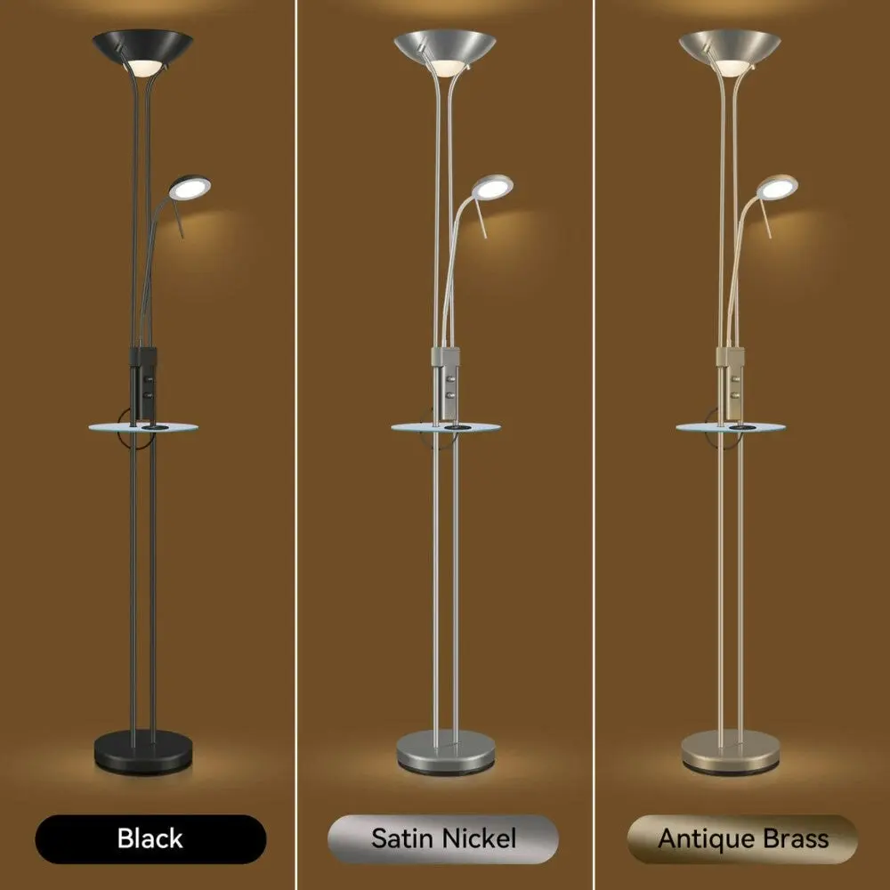 Myron USB LED Light Modern Floor Lamp Light Metal Shade - Satin Nickel and Satin Chrome