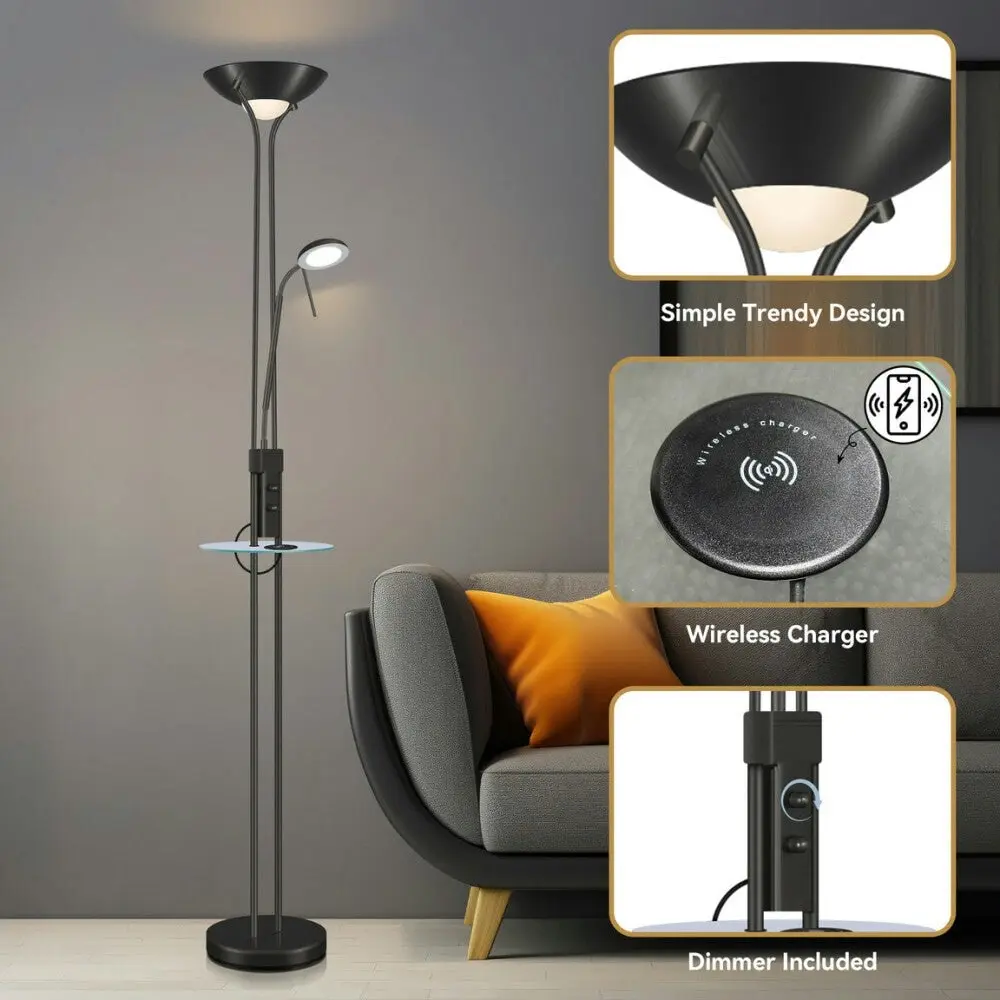 Myron USB LED Light Modern Floor Lamp Light Metal Shade - Black