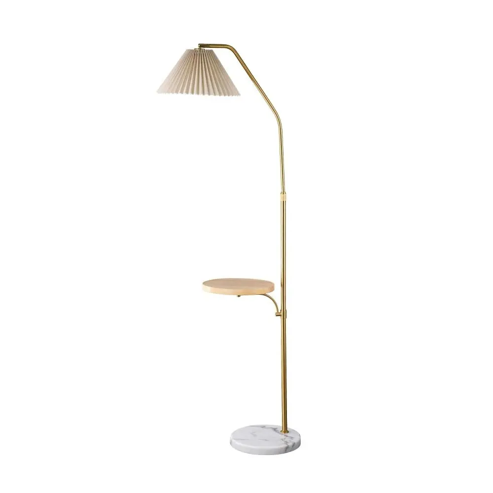 Arthur Elegant Marble Pleated Floor Lamp Light Linen Fabric Shade - Brass and Sand