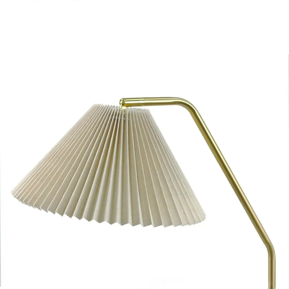 Arthur Elegant Marble Pleated Floor Lamp Light Linen Fabric Shade - Brass and Sand