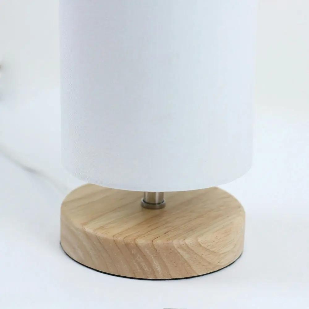 Omega Bright Duo Set of 2 Wooden Cylinder Table Lamp Light Linen Shade - White