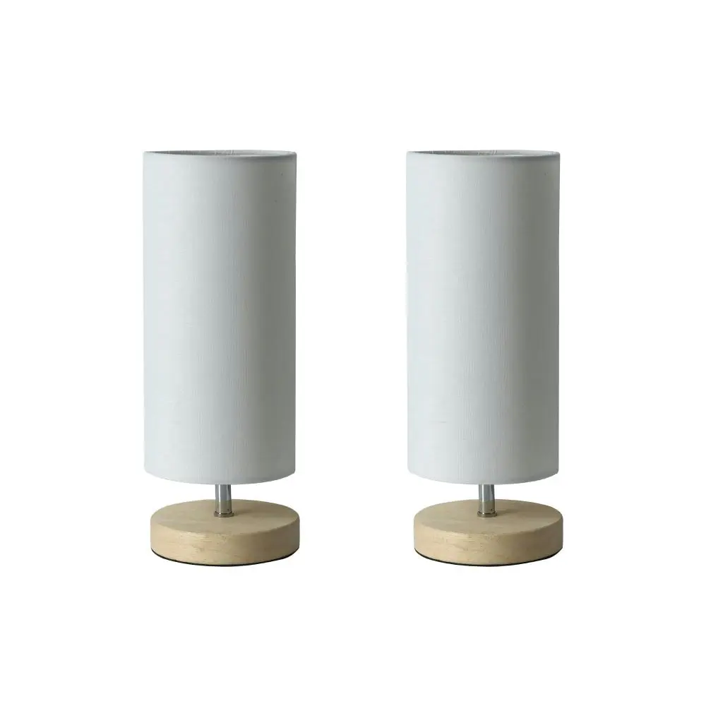 Omega Bright Duo Set of 2 Wooden Cylinder Table Lamp Light Linen Shade - White