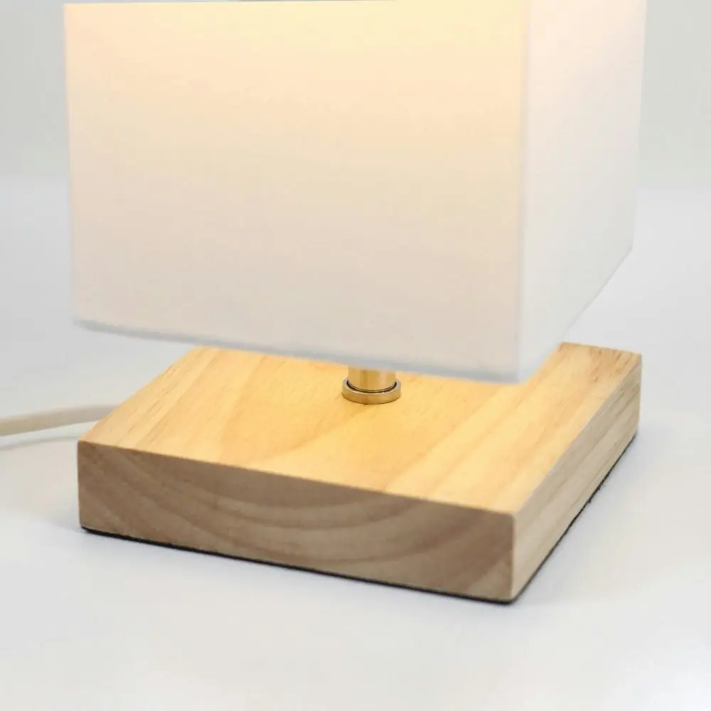 Omega Bright Duo Set of 2 Modern Wooden Base Square Table Lamp Light Rectangular Linen Shade - White