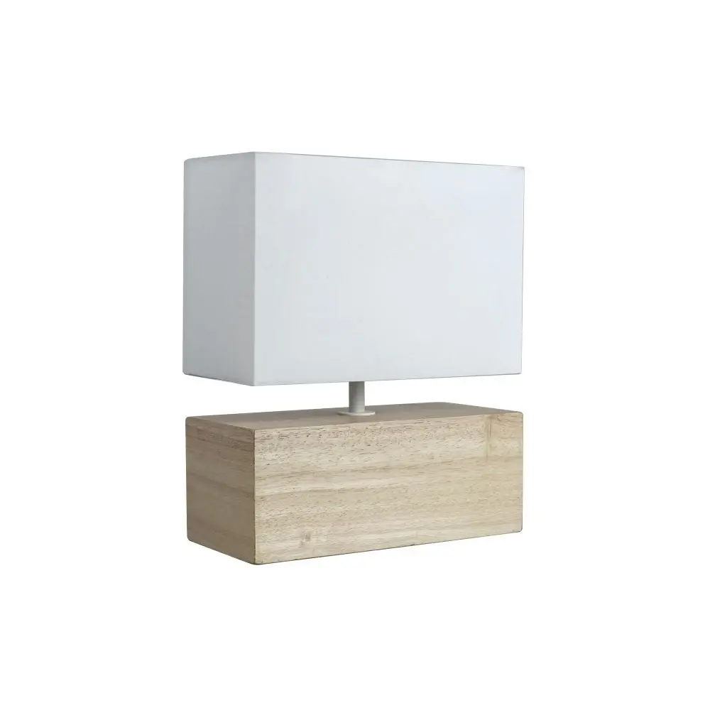 Omega Bright Duo Modern Rectangle Wooden Table Lamp Light Linen Shade - White