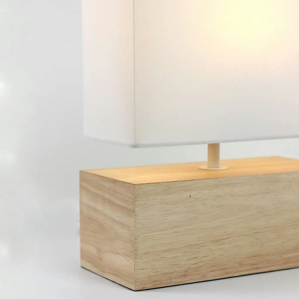 Omega Bright Duo Modern Rectangle Wooden Table Lamp Light Linen Shade - White