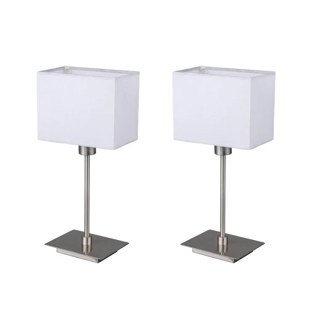 Lex Duo Set of 2 Modern Table Lamp Light Rectangular Fabric Shade - White