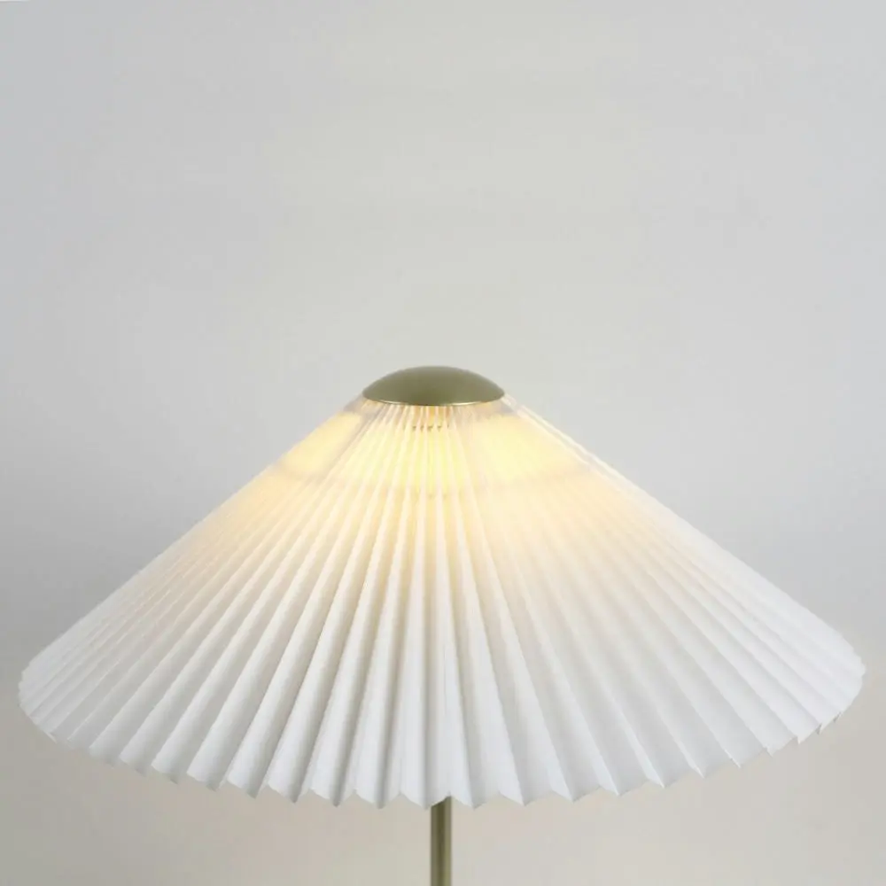 Go Bright Pleated Classic Metal Table Lamp Light Fabric Umbrella Shade - White and Gold