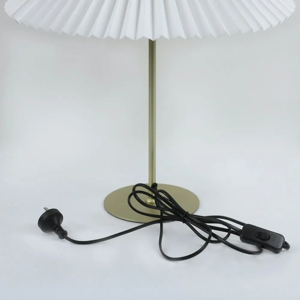 Go Bright Pleated Classic Metal Table Lamp Light Fabric Umbrella Shade - White and Gold