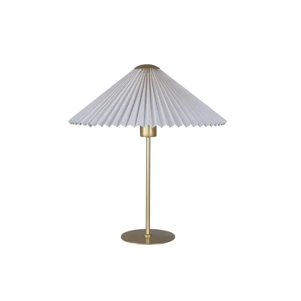 Go Bright Pleated Classic Metal Table Lamp Light Fabric Umbrella Shade - White and Gold