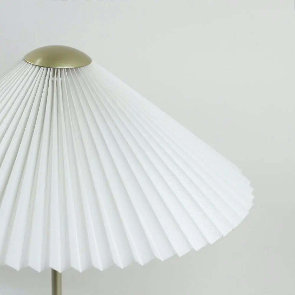 Go Bright Pleated Classic Metal Table Lamp Light Fabric Umbrella Shade - White and Gold