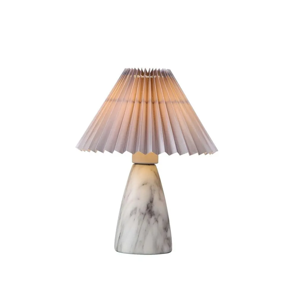 Clara Modern Classic Single Bulb Ceramic Table Lamp Light Pleated Fabric Shade - Grey Color