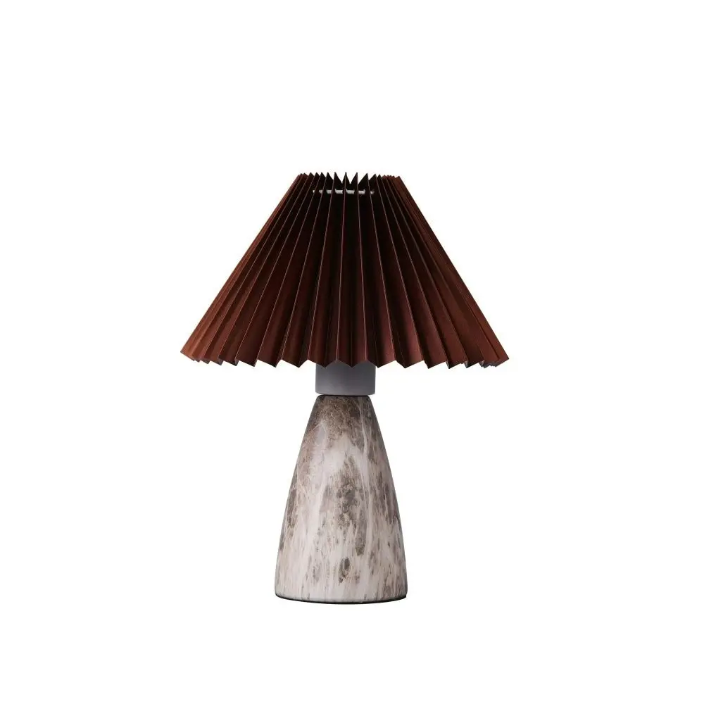 Clara Modern Classic Single Bulb Ceramic Table Lamp Light Pleated Fabric Shade - Brown Color