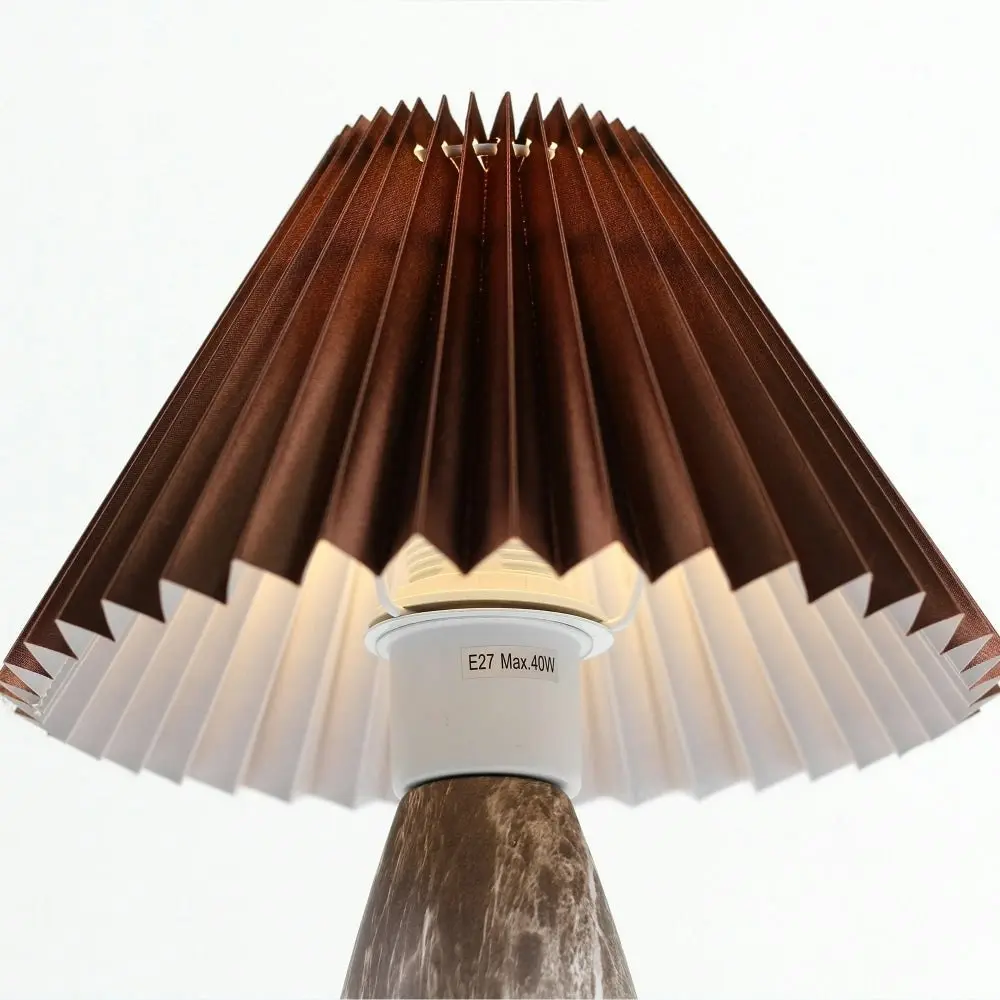 Clara Modern Classic Single Bulb Ceramic Table Lamp Light Pleated Fabric Shade - Brown Color