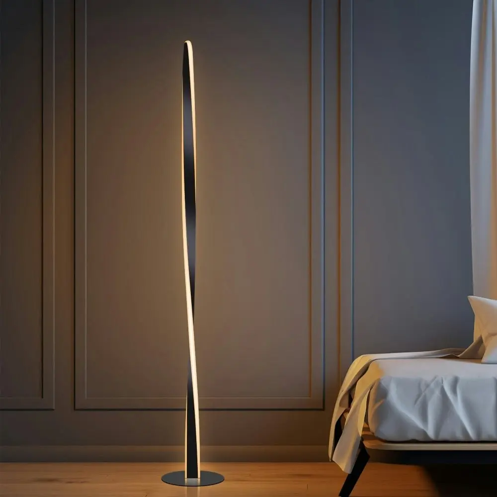 Jacqueline LED Modern Classic Twisted Floor Lamp Light - Black