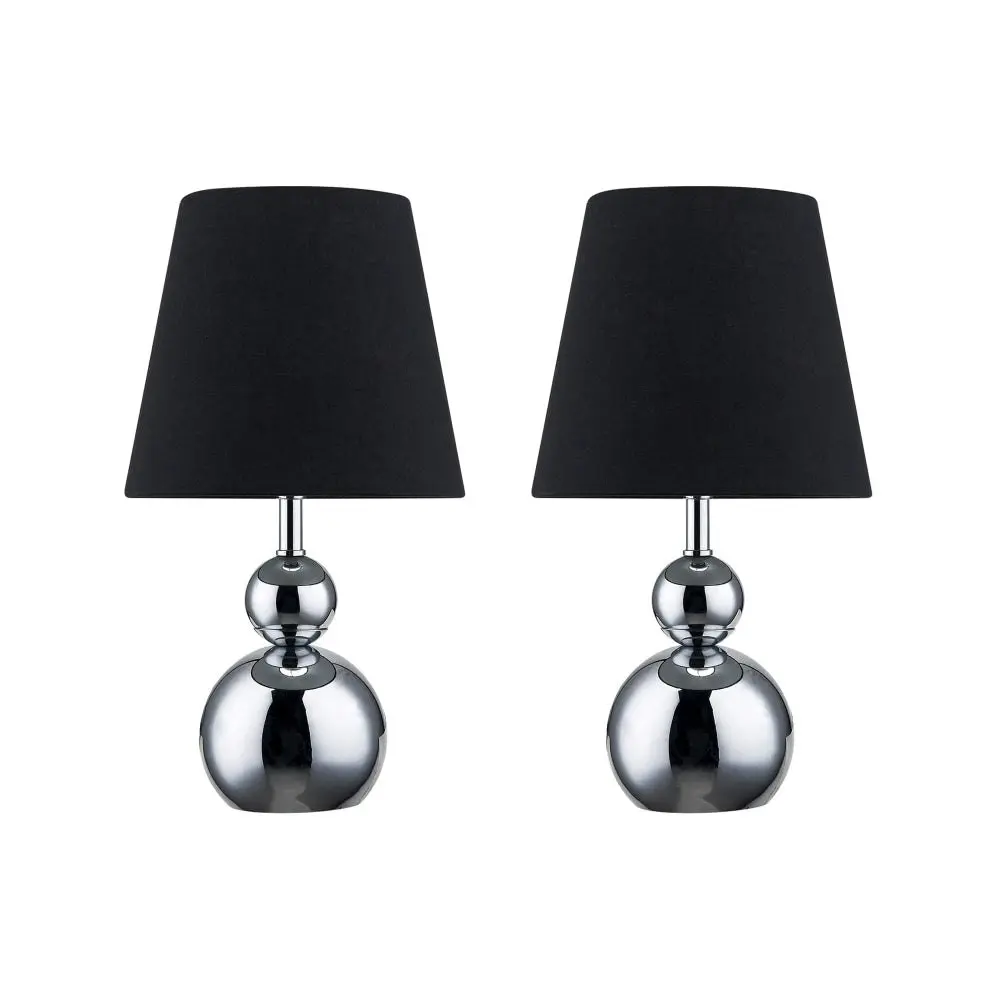 Elvin Classic Minimalist Touch Iron Table Lamp Light Fabric Shade - Chrome and Black