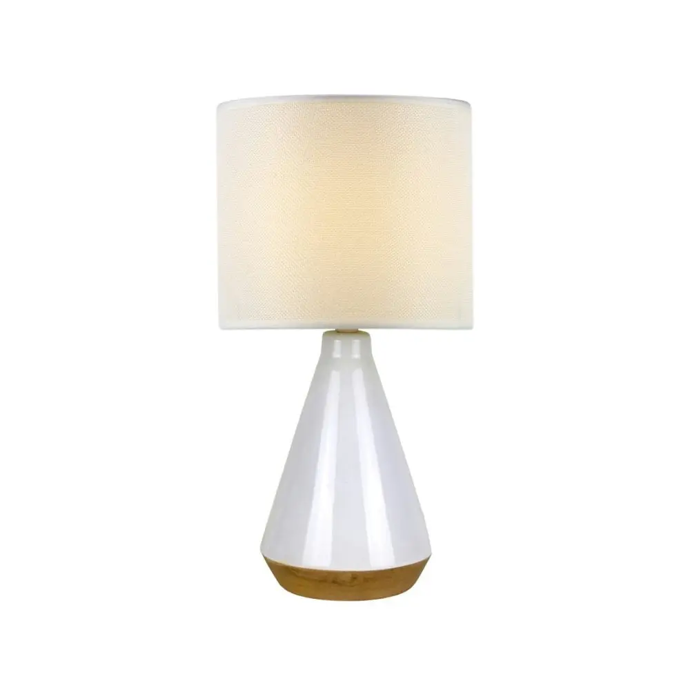 Brego Contemporary Modern Tapered Ceramic Table Lamp Light Triangle Base Linen Drum Shade - White