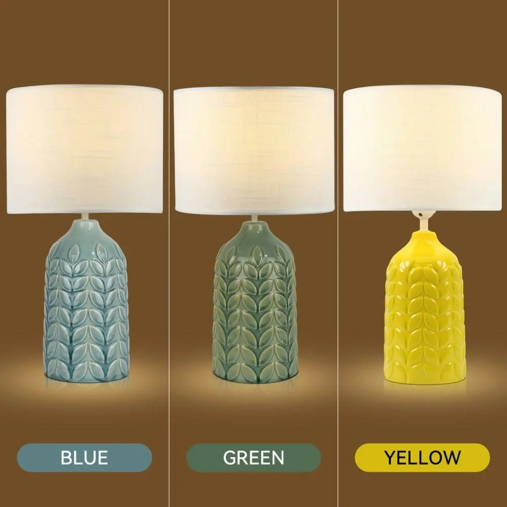 Benya Contemporary Patterned Ceramic Table Lamp Light Linen Drum Shade -  Yellow