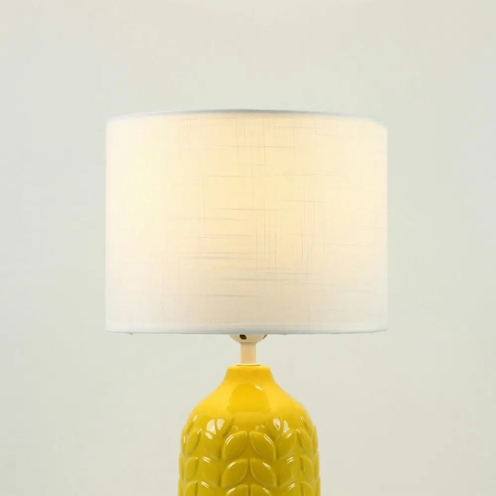 Benya Contemporary Patterned Ceramic Table Lamp Light Linen Drum Shade -  Yellow