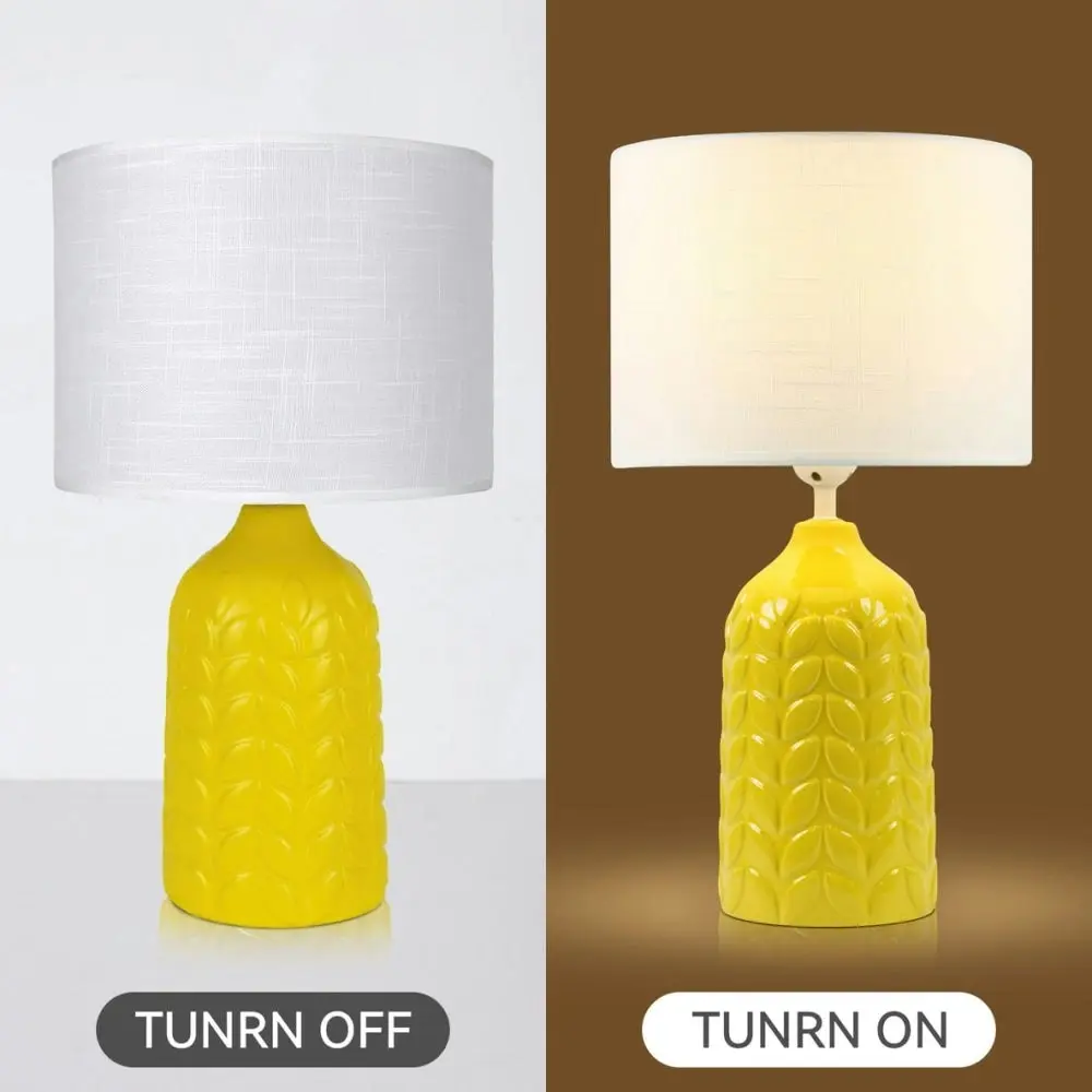 Benya Contemporary Patterned Ceramic Table Lamp Light Linen Drum Shade -  Yellow