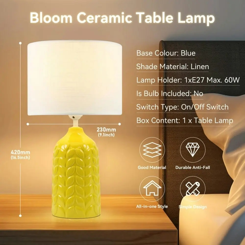 Benya Contemporary Patterned Ceramic Table Lamp Light Linen Drum Shade -  Yellow