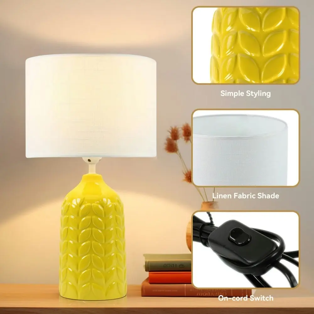 Benya Contemporary Patterned Ceramic Table Lamp Light Linen Drum Shade -  Yellow