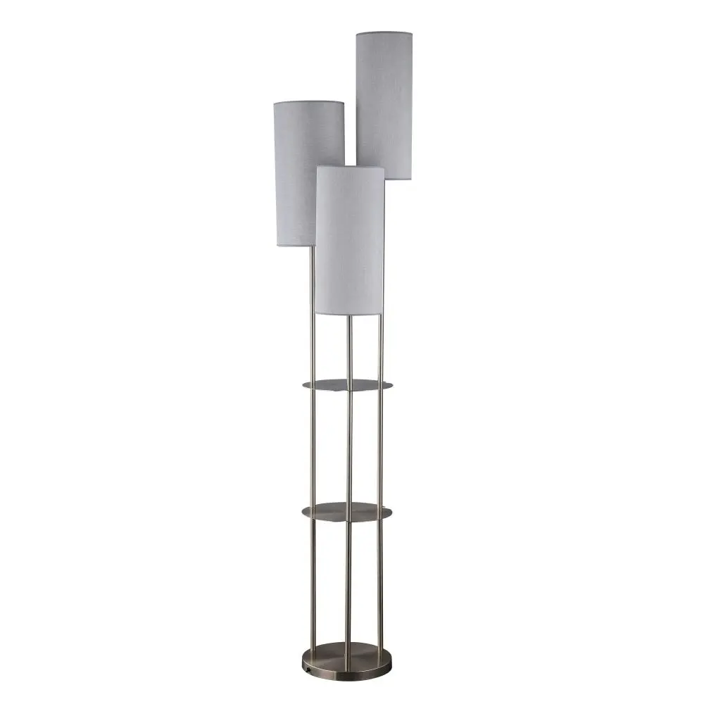 Ellis Trio Cluster Modern Metal 3-Light Floor Lamp Fabric Shade - Satin Nickel