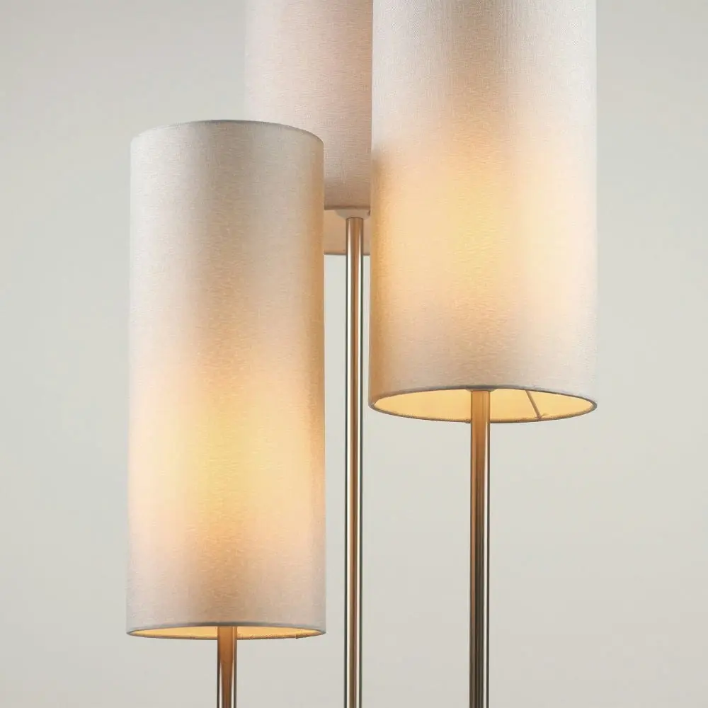 Ellis Trio Cluster Modern Metal 3-Light Floor Lamp Fabric Shade - Satin Nickel