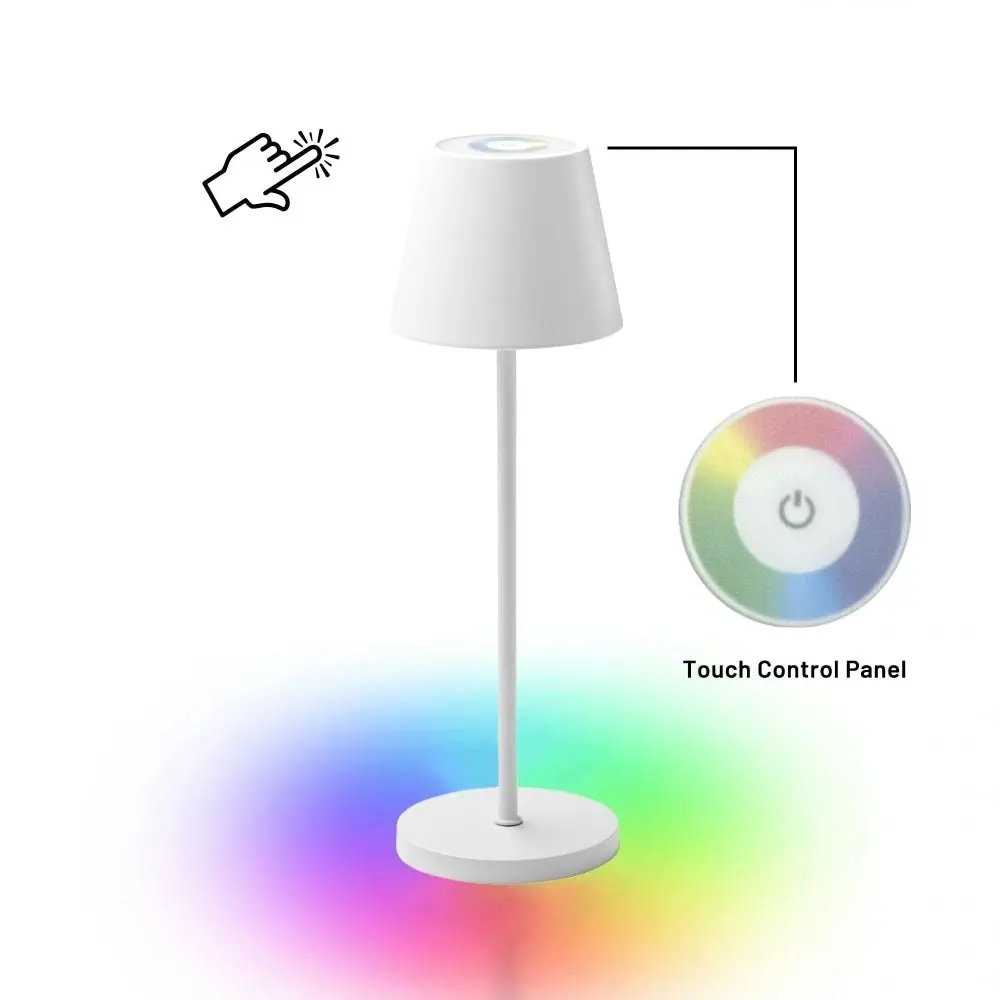 Sun Beams Portable RGB LED Table Desk Lamp Light Metal Shade - White