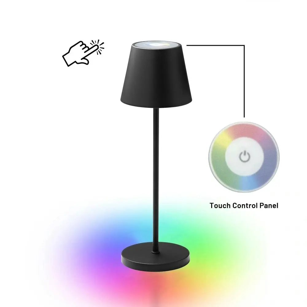 Sun Beams Portable RGB LED Table Desk Lamp Light Metal Shade - Black