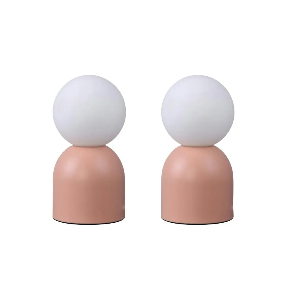 Soft Glow Set of 2 Touch Table Lamp Light Minimalist Classic Round Glass Shade - Pink and White