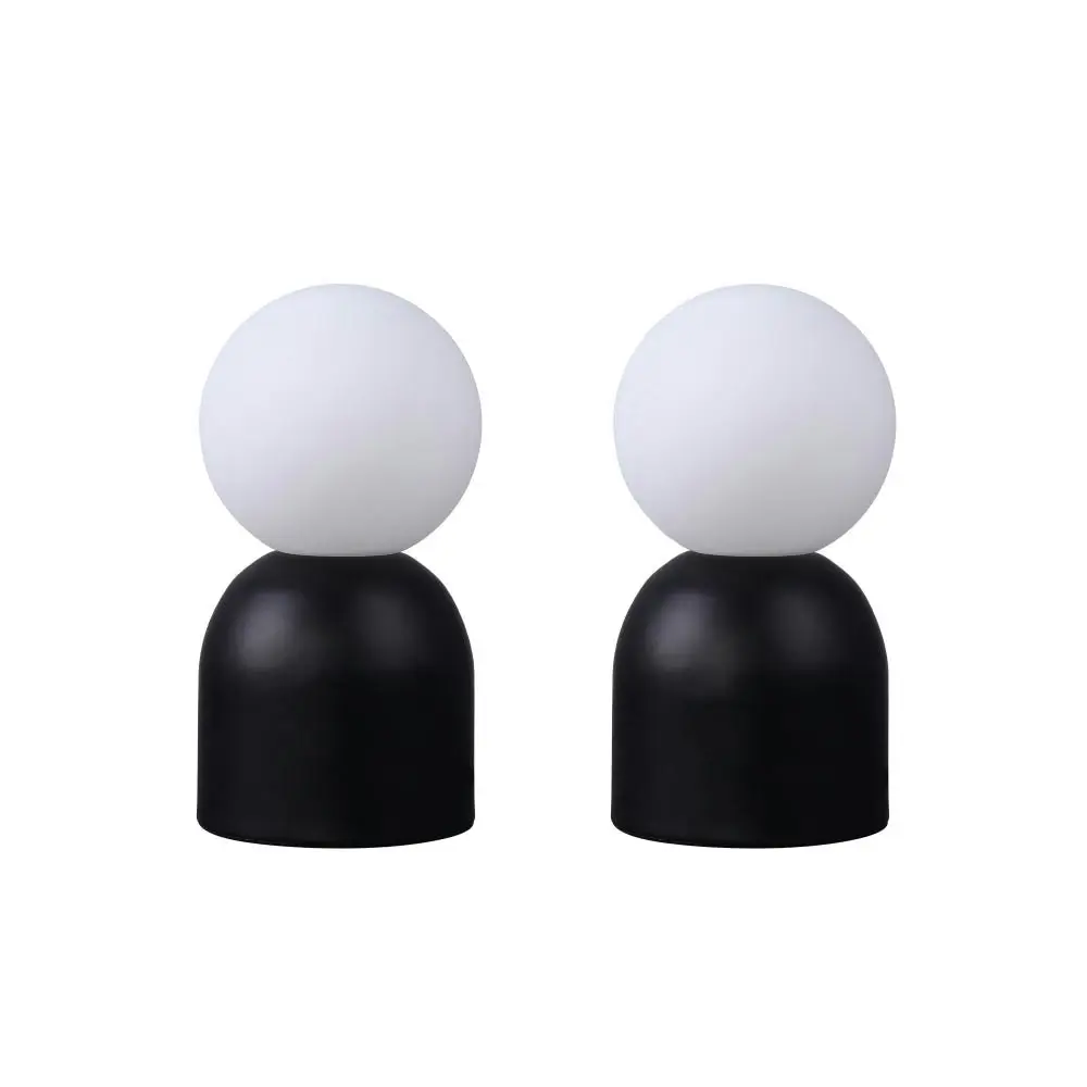 Soft Glow Set of 2 Touch Table Lamp Light Minimalist Classic Round Glass Shade - Black