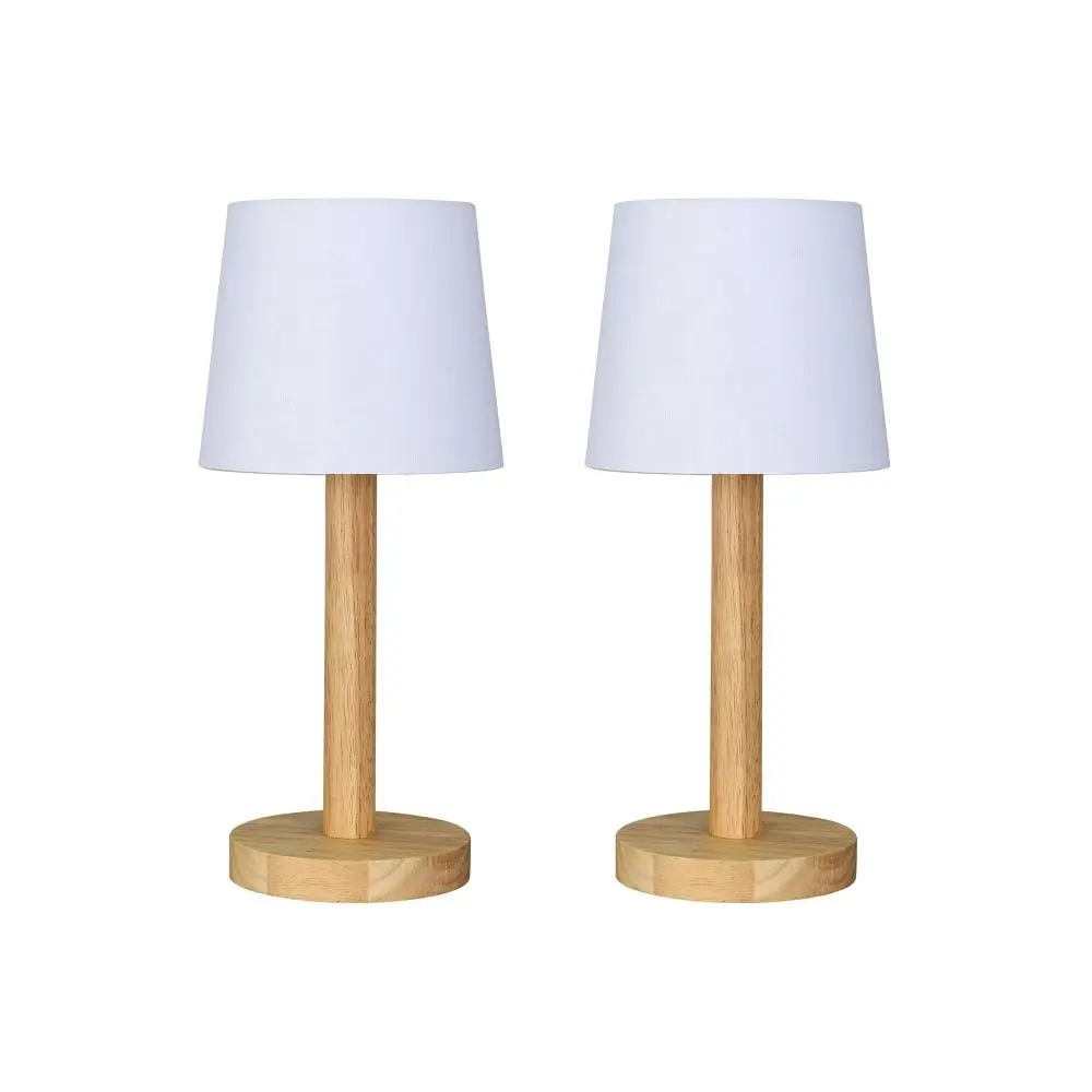 Gloei Duo Set of 2 Contemporary Wooden Table Desk Lamp Light Polyester Shade - White