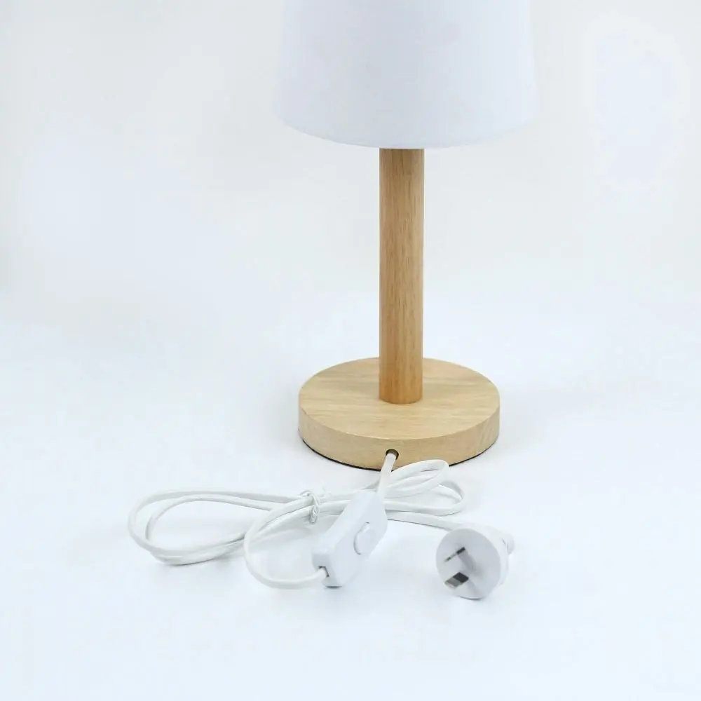 Gloei Duo Set of 2 Contemporary Wooden Table Desk Lamp Light Polyester Shade - White